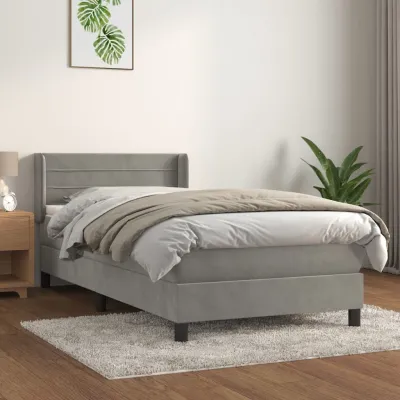cadre de lit et matelas Gris clair 90x200 cm Velours