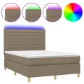 cadre de lit et matelas et LED Taupe 140x200cm Tissu