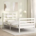 Cadre de lit avec tête de lit blanc simple bois massif