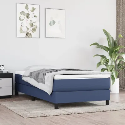 cadre de lit avec matelas Bleu 90x190 cm Tissu