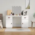 Ensemble de coiffeuse avec LED Blanc Bois de pin solide