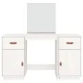 Ensemble de coiffeuse avec miroir Blanc Bois de pin solide