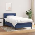 cadre de lit avec matelas Bleu 90x190 cm Tissu