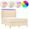 cadre de lit matelas et LED Crème 140x190 cm Tissu