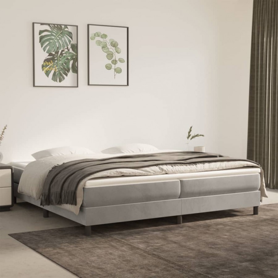 cadre de lit et matelas Gris clair 200x200cm Velours