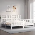 Cadre de lit avec tête de lit blanc 200x200 cm bois massif