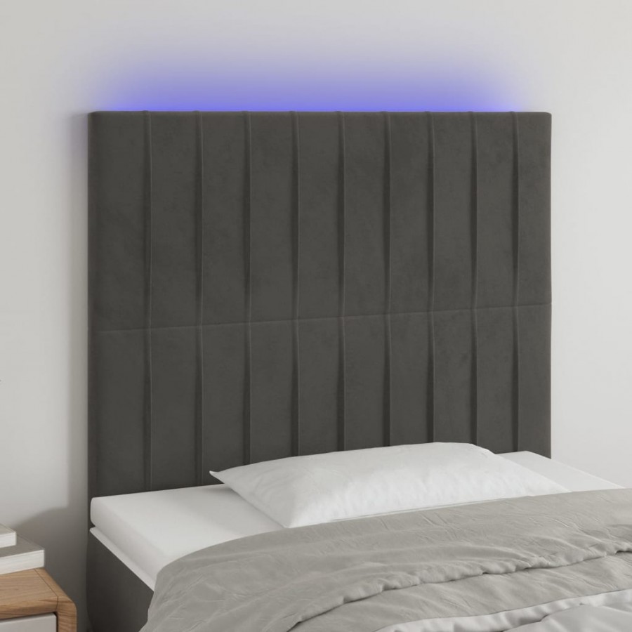 Tête de lit à LED Gris foncé 100x5x118/128 cm Velours