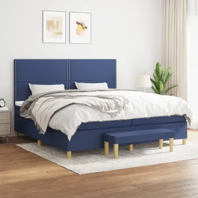 cadre de lit avec matelas Bleu 200x200 cm Tissu