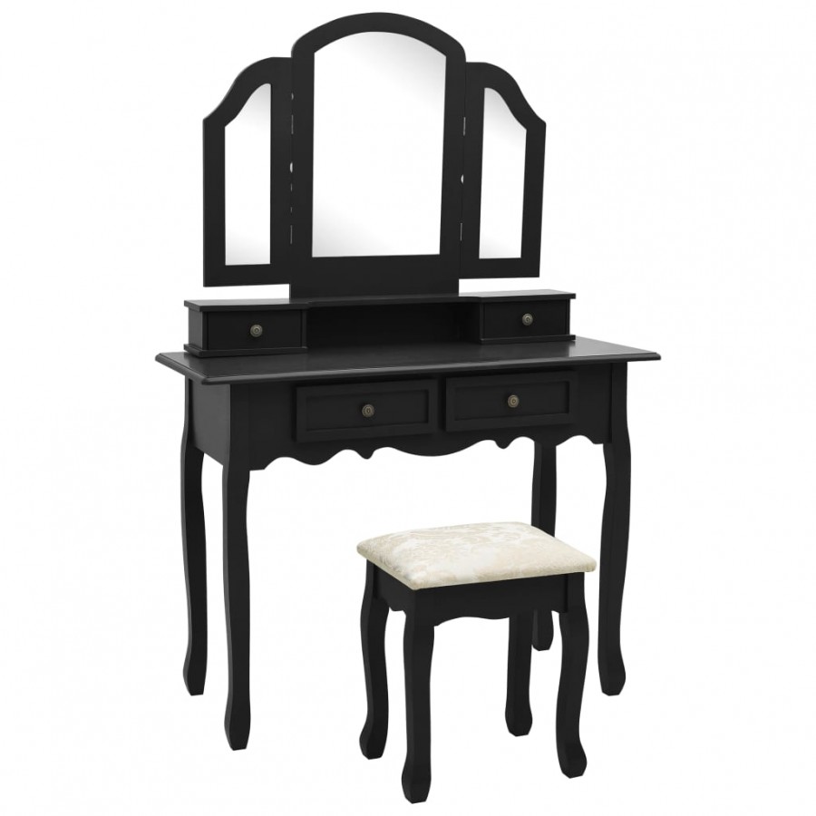 Ensemble de coiffeuse et tabouret Noir 100x40x146 cm Paulownia