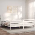 Cadre de lit avec tête de lit blanc 200x200 cm bois massif