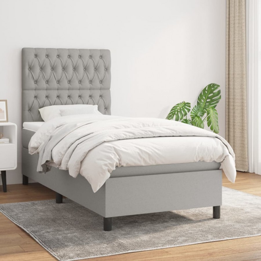 cadre de lit avec matelas Gris clair 90x200 cm Tissu