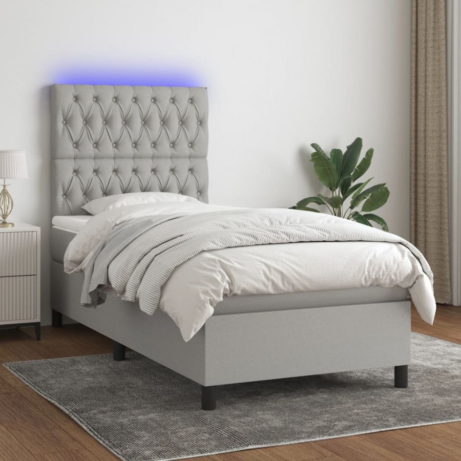 cadre de lit avec matelas et LED Gris clair 90x200cm