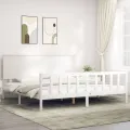 Cadre de lit avec tête de lit blanc 200x200 cm bois massif