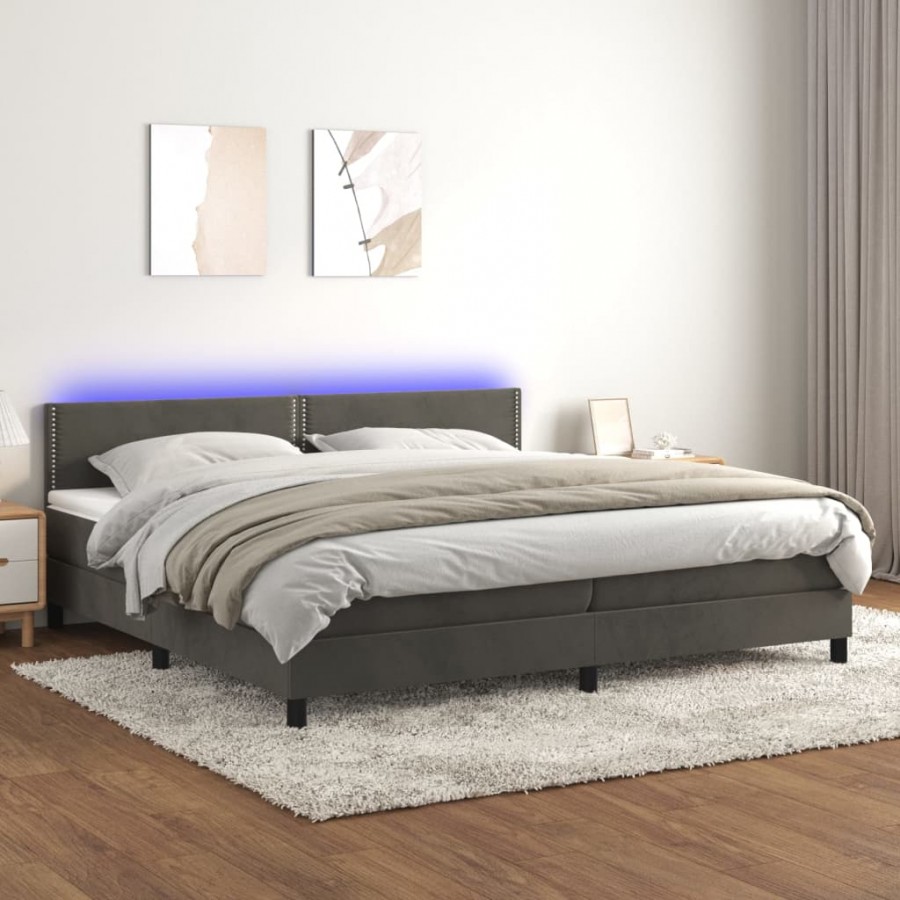 cadre de lit avec matelas LED Gris foncé 200x200 cm