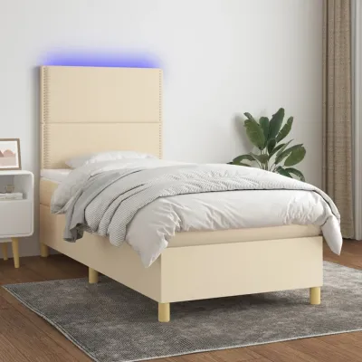 cadre de lit et matelas et LED Crème 90x190 cm Tissu