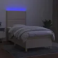 cadre de lit et matelas et LED Crème 90x190 cm Tissu
