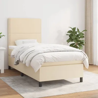 cadre de lit et matelas Crème 90x190 cm Tissu