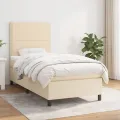 cadre de lit et matelas Crème 90x190 cm Tissu