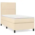 cadre de lit et matelas Crème 90x190 cm Tissu