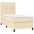 cadre de lit et matelas Crème 90x190 cm Tissu