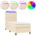 cadre de lit et matelas et LED Crème 90x200 cm Tissu