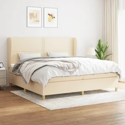 cadre de lit avec matelas Crème 200x200 cm Tissu