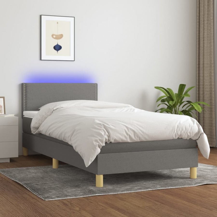 cadre de lit avec matelas et LED Gris foncé 90x200cm