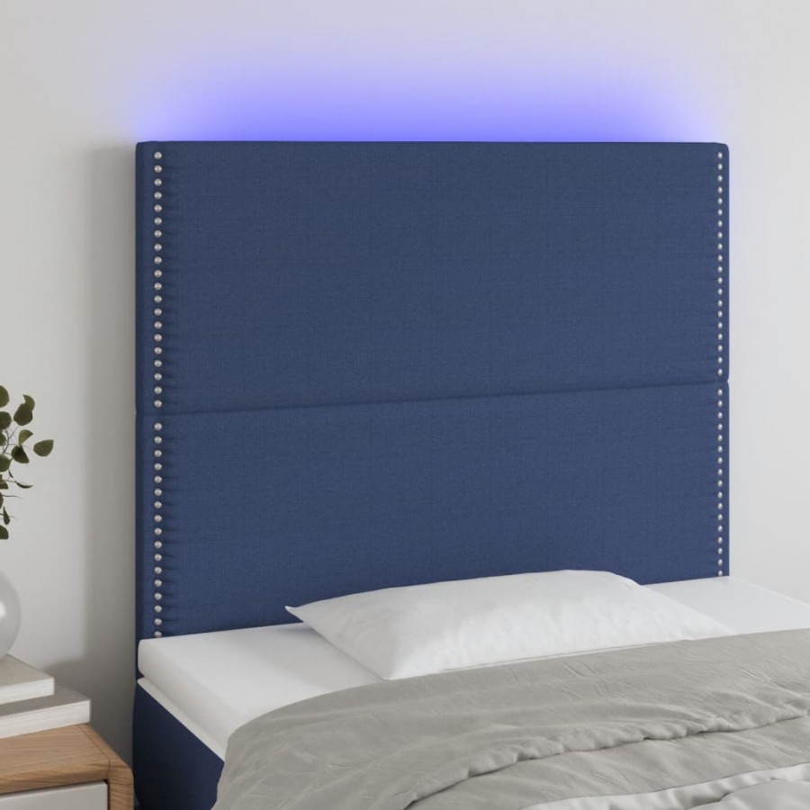 Tête de lit à LED Bleu 100x5x118/128 cm Tissu