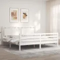 Cadre de lit avec tête de lit blanc 200x200 cm bois massif
