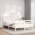 Cadre de lit avec tête de lit blanc King Size bois massif