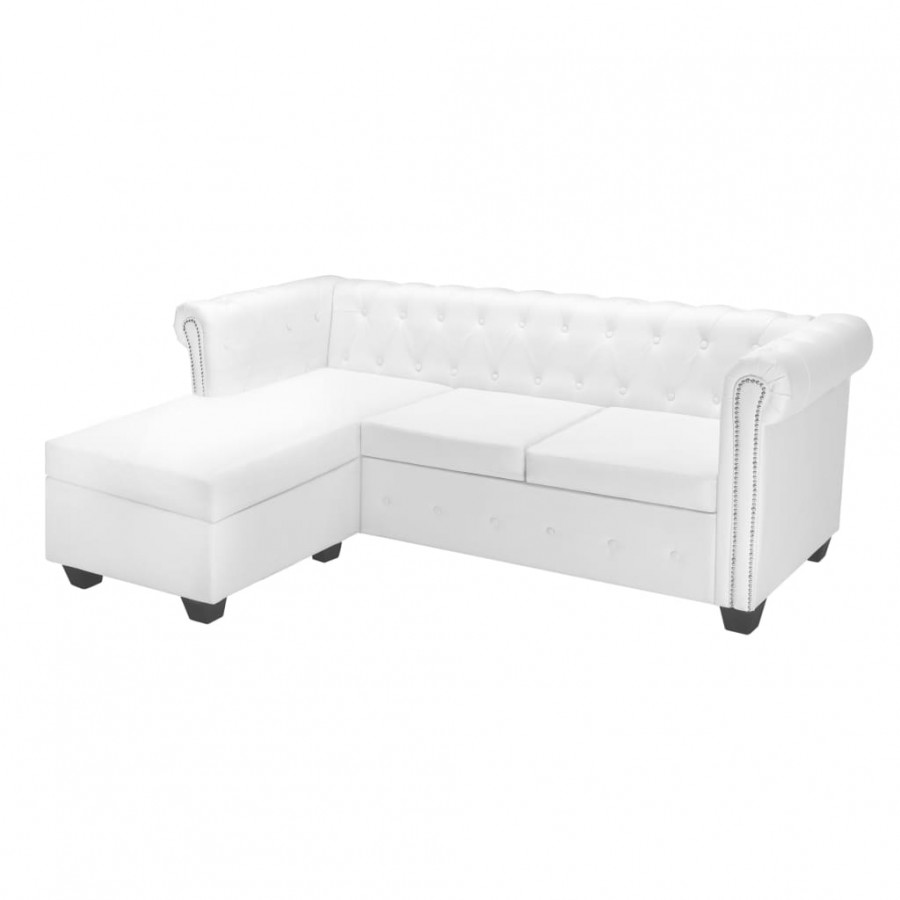 Canapé Chesterfield en forme de L cuir synthétique blanc