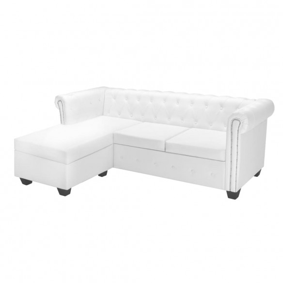 Canapé Chesterfield en forme de L cuir synthétique blanc