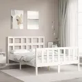 Cadre de lit avec tête de lit blanc petit double bois massif