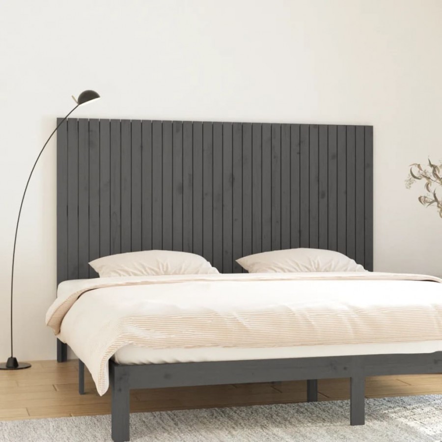 Tête de lit murale Gris 204x3x110 cm Bois massif de pin