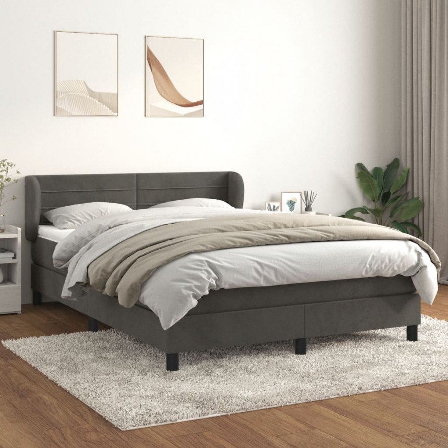 cadre de lit et matelas Gris foncé 180x200cm Velours