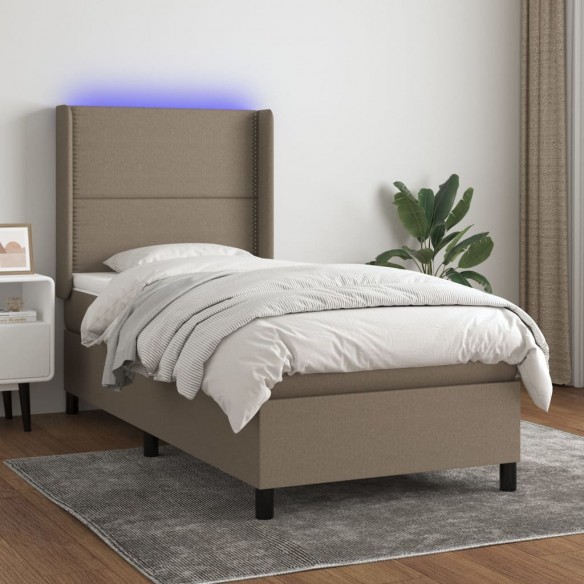 Sommier à lattes de lit matelas LED Taupe 90x200 cm Tissu