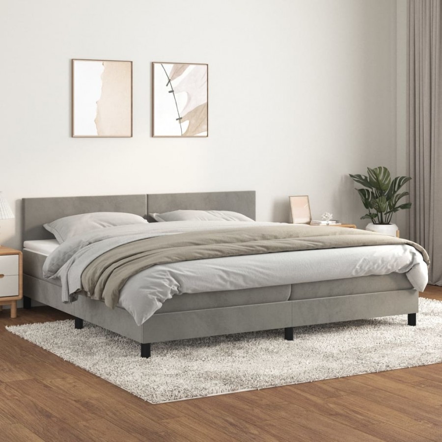 cadre de lit et matelas Gris clair 200x200cm Velours