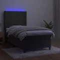 cadre de lit et matelas et LED Gris foncé 90x190cm