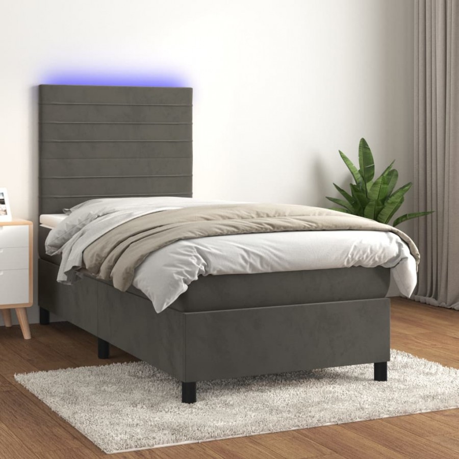 cadre de lit matelas LED Gris foncé 90x200cm Velours