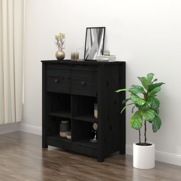 Buffet Noir 70x35x80 cm Bois massif de pin