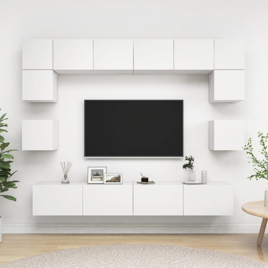 Ensemble de meuble TV 8 pcs Blanc Aggloméré