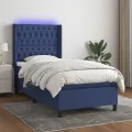cadre de lit matelas et LED Bleu 90x200 cm Tissu