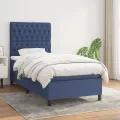 cadre de lit avec matelas Bleu 90x200 cm Tissu