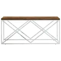 Table basse acier inoxydable et bois massif de récupération