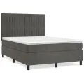 cadre de lit et matelas Gris foncé 140x190cm Velours
