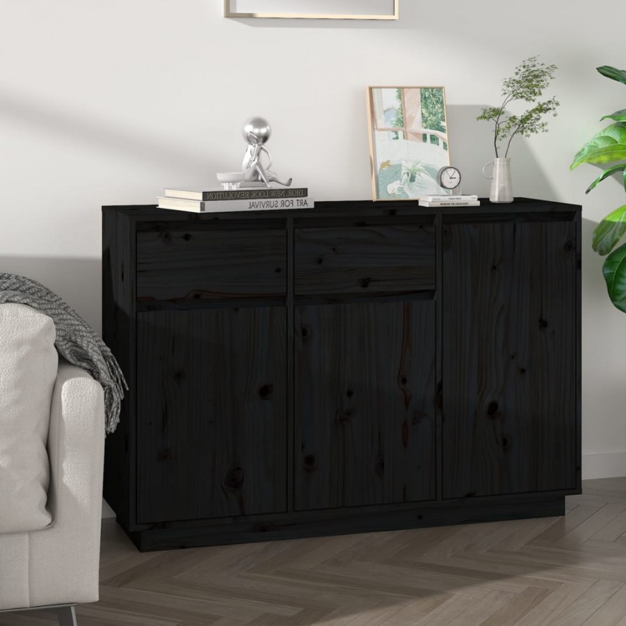 Buffet Noir 110x34x75 cm Bois massif de pin