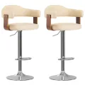 Tabourets de bar lot de 2 crème bois courbé et similicuir