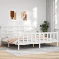 Cadre de lit avec tête de lit blanc 200x200 cm bois massif