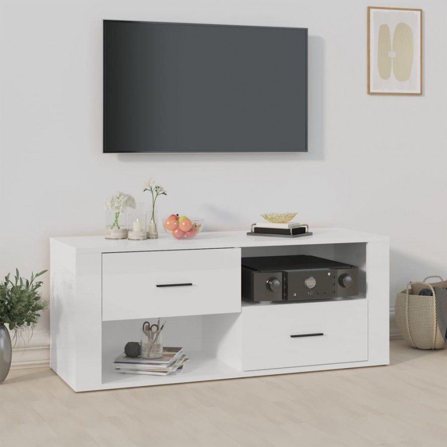 Meuble TV Blanc brillant 100x35x40 cm Bois d'ingénierie