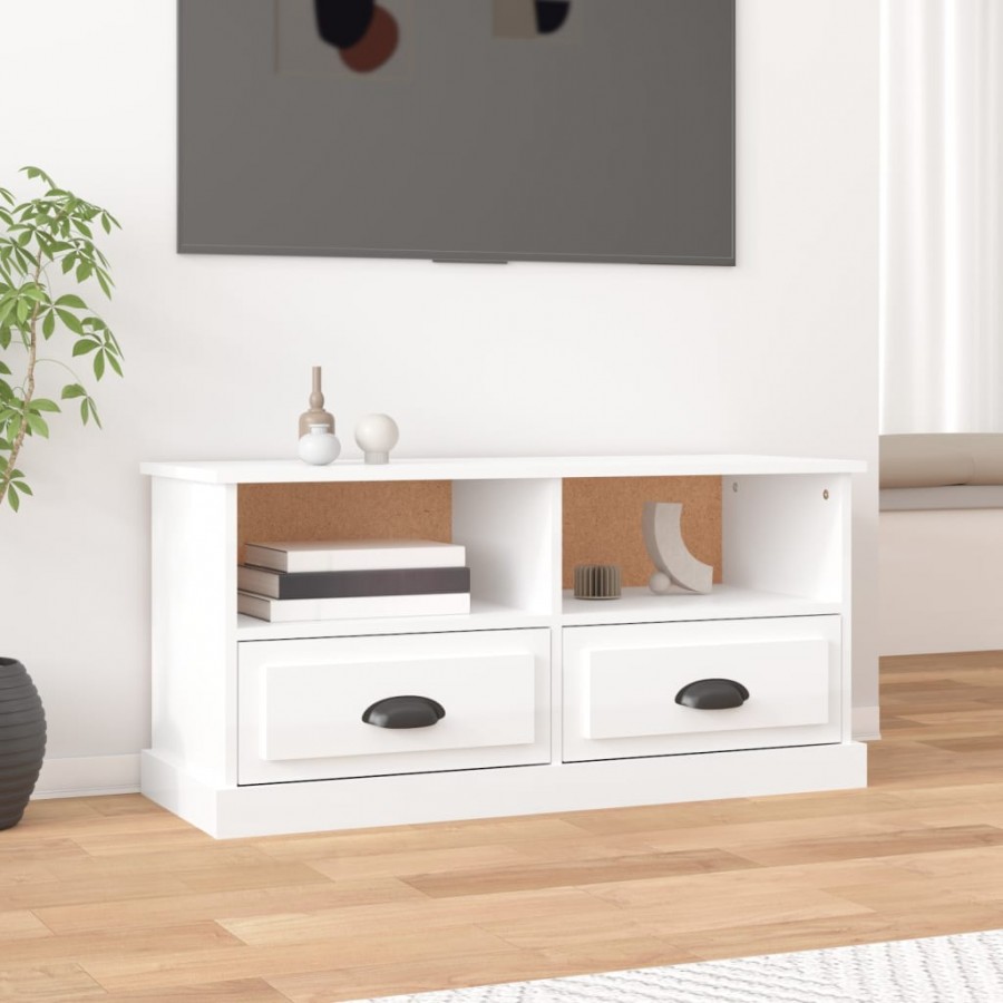 Meuble TV blanc brillant 93x35,5x45 cm bois d'ingénierie